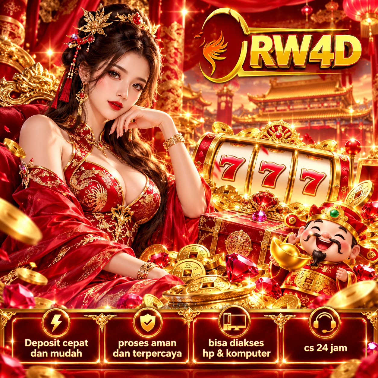 Poster RW4D bertema festival oriental dengan dekorasi emas